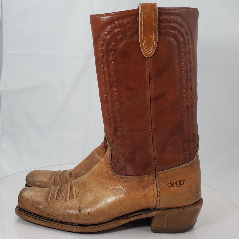 Dingo 7709 Western Boots Men 10.5 D Brown Leather Square Toe USA Campus Cowboy